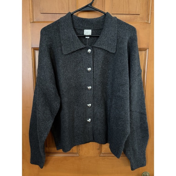 a new day Sweaters - Women's A New Day Charcoal Gray Long Sleeve Heart Button Cardigan XXL NWT